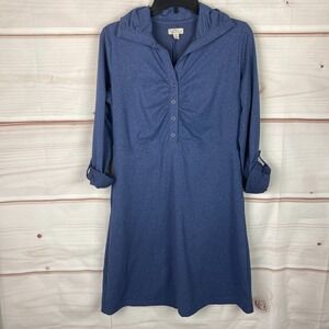Tehama Dress Womens Medium Blue 1/4 Snap Knit Shirt Tab Sleeve Pullover Solid